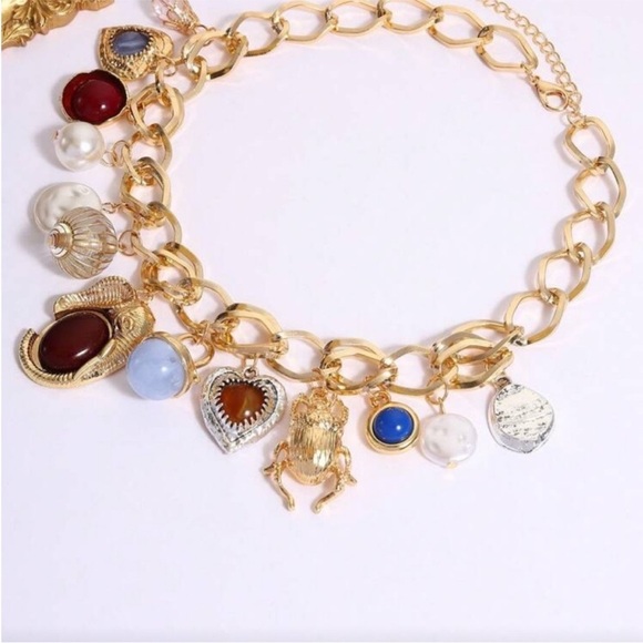 Zara Gold Multi-Gemstone Charm Necklace - Picture 3 of 6